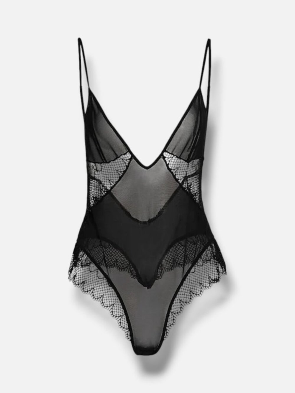 Kiki De Montparnasse Women's Black Lace-Trim Clementine Bodysuit Size S